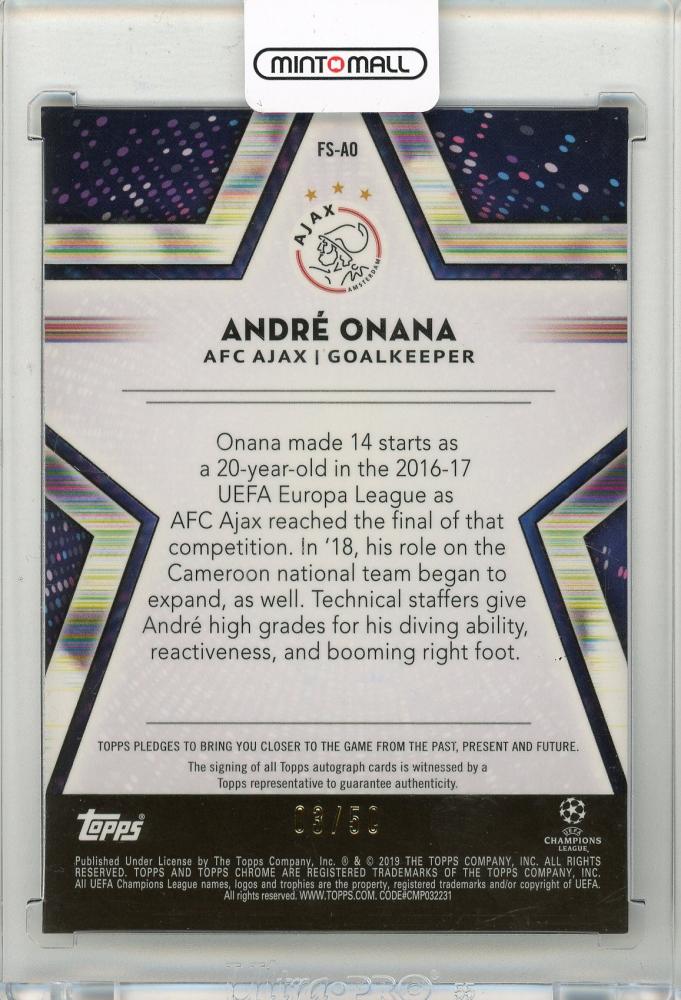 2018-19 TOPPS Chrome UEFA Champions League Andre Onana Future Stars Gold Refractors #FSAO03/50 AFC Ajax