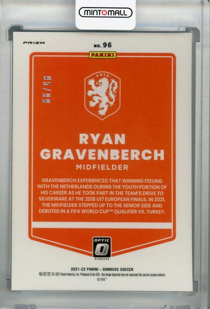 2021-22 Donruss Soccer Ryan Gravenberch Blue Parallel card 95 of 99 from Netherlands Road to Qatar series