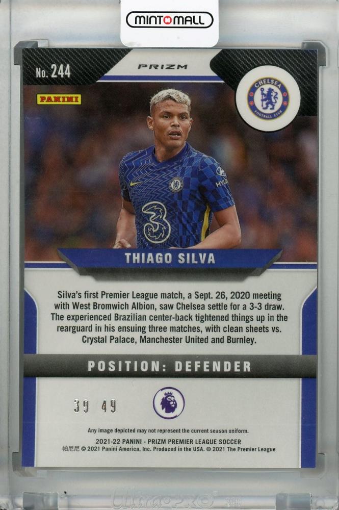 2021-22 Panini Prizm Premier League Chelsea FC Thiago Silva Base Purple Ice parallel card number 39 of 49