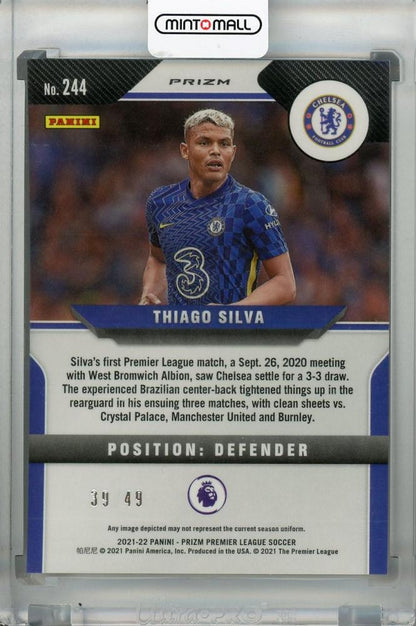 2021-22 Panini Prizm Premier League Chelsea FC Thiago Silva Base Purple Ice parallel card number 39 of 49