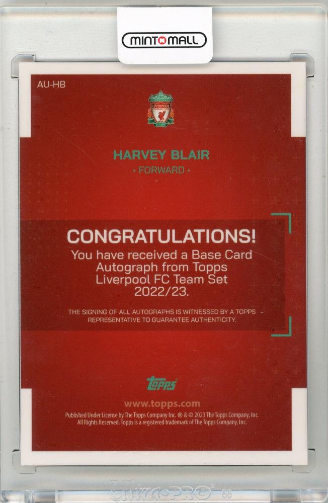 2022-23 TOPPS Liverpool FC Team Set Harvey Blair Base Card Autograph #AUHB