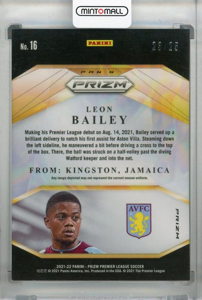 2021-22 Panini Prizm Premier League Aston Villa Leon Bailey Brilliance Orange parallel trading card serial 23 out of 25