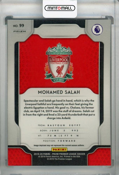 2019-20 Panini Prizm Premier League Liverpool FC Mohamed Salah base multicolor trading card with minor stain on back