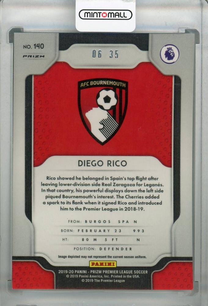 2019-20 Panini Prizm Premier League Breakaway AFC Bournemouth Diego Rico Base Teal parallel card 06/35