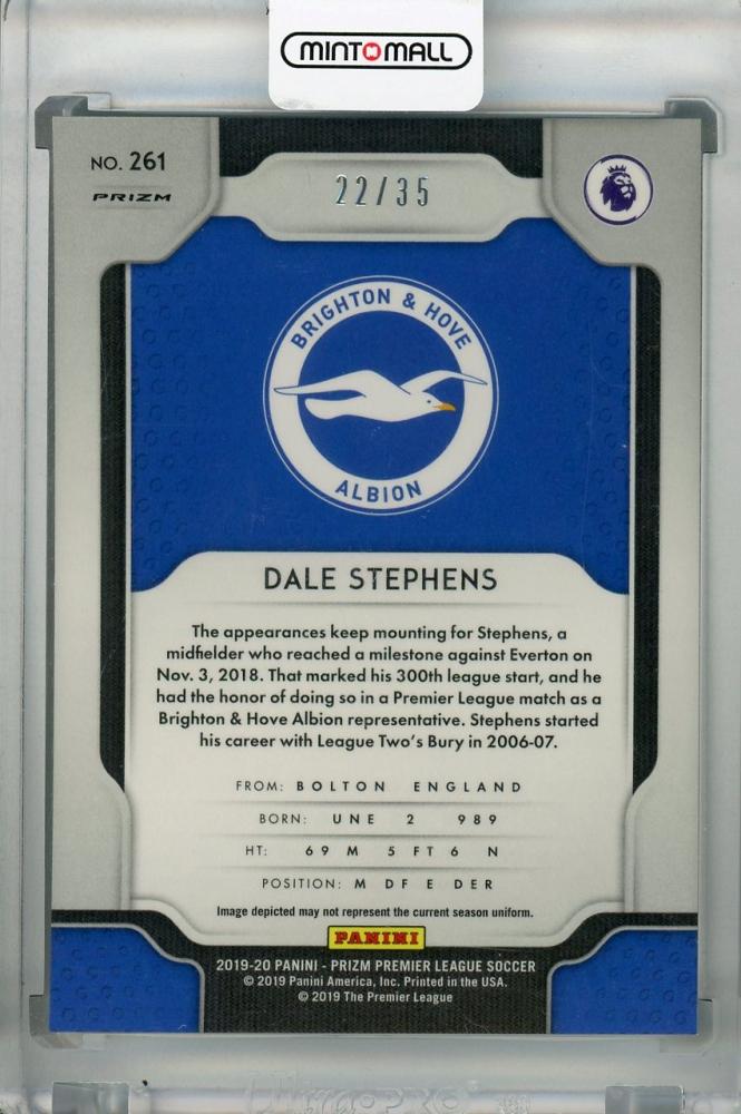 2019-20 Panini Prizm Premier League Breakaway Brighton & Hove Albion Dale Stephens teal parallel card numbered 22 of 35