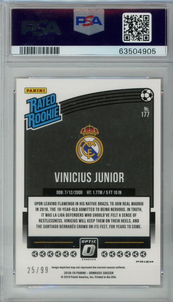 2018-19 Panini Donruss Optic Vinicius Junior Rated Rookie Orange #17725/99PSA9 Real Madrid