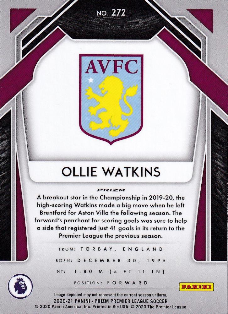 2020-21 Panini Prizm Premier League Aston Villa Ollie Watkins Base Silver parallel trading card