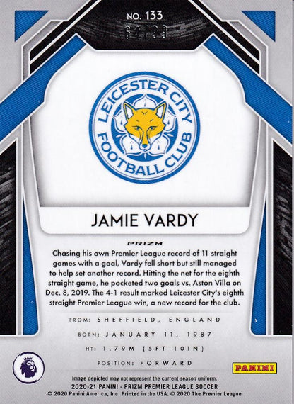 2020-21 Panini Prizm Premier League Breakaway Jamie Vardy Leicester City Base Violet Parallel card 64 of 99