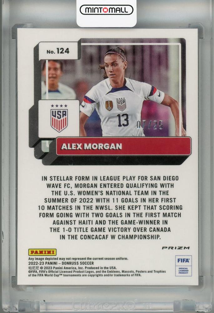 2022-23 Panini Donruss USA Alex Morgan Purple Mojo serial numbered 07 out of 25 collectible card