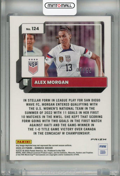 2022-23 Panini Donruss USA Alex Morgan Purple Mojo serial numbered 07 out of 25 collectible card
