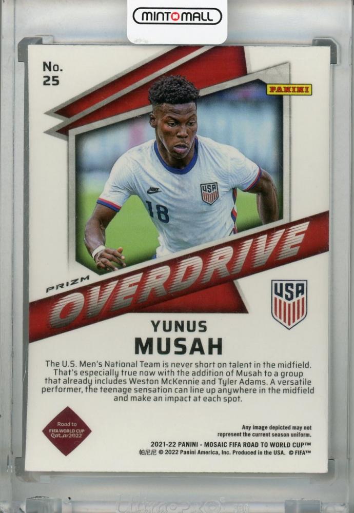 2021-22 Panini Mosaic FIFA Road to World Cup USA Yunus Musah Overdrive trading card