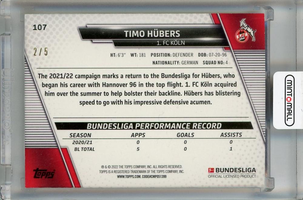 2021-22 Topps Bundesliga Timo Hubers Red #1072/5 1. FC KOLN