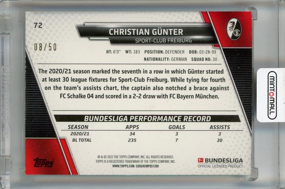 2021-22 Topps Bundesliga Christian Gunter Silver #7208/50 SPORT-CLUB FREIBURG