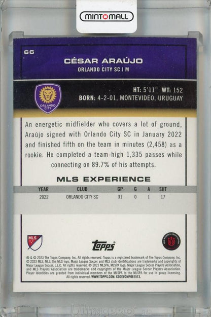 2023 Topps MLS Major League Soccer Cesar Araujo Base Autographs Gold Foil #66 RC27/50 Orlando City SC