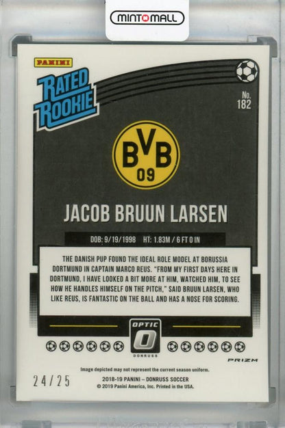 2018-19 Donruss Borussia Dortmund Jacob Bruun Larsen Base Optic Rated Rookie Black Velocity card serial 24 out of 25