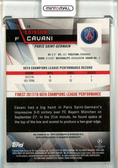 2018-19 Finest UEFA Champions League Edinson Cavani Autographs Green Refractors #1513/99 Paris Saint-Germain