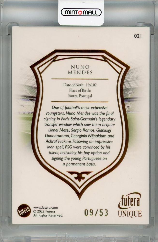 2022-23 Futera Unique World Football Nuno Mendes Defender Orange #2109/53 Portugal