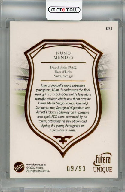 2022-23 Futera Unique World Football Nuno Mendes Defender Orange #2109/53 Portugal
