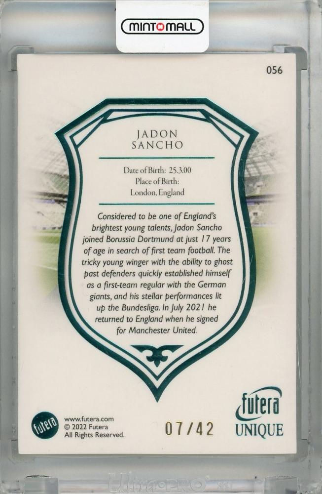 2022-23 Futera Unique World Football Jadon Sancho Midfielder Turquoise #5607/42 England