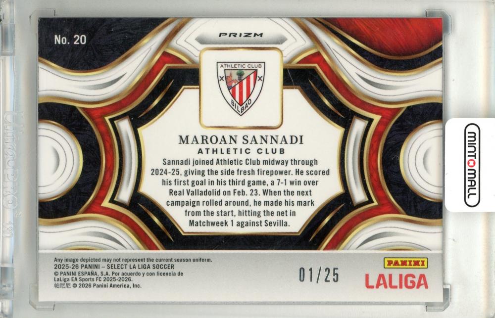 2025-26 Panini Select La Liga Maroan Sannadi #20 Snapshot Pink Parallel01/25 First Number Athletic Club