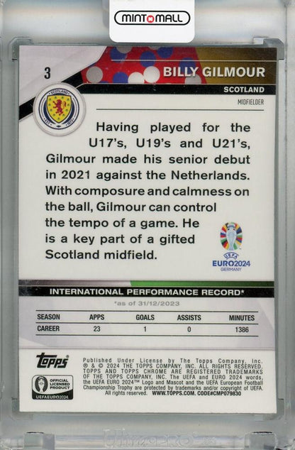 2024 Topps Chrome UEFA Euro Billy Gilmour Aqua Wave Refractor #3062/199 Scotland