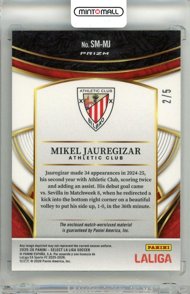 2025-26 Panini Select La Liga Mikel Jauregizar #SM-MJ Select Memorabilia La Liga Green Parallel2/5 Athletic Club