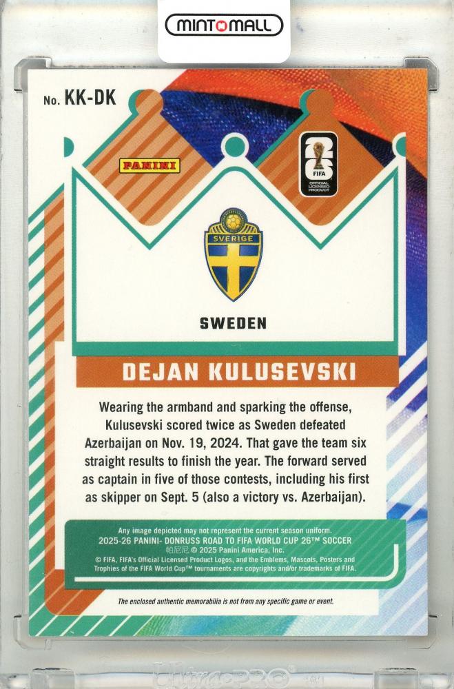 2025-26 Panini Donruss Road To FIFA World Cup 26 SOCCER Dejan Kulusevski #KK-DK Kit Kings Memorabilia Card Sweden