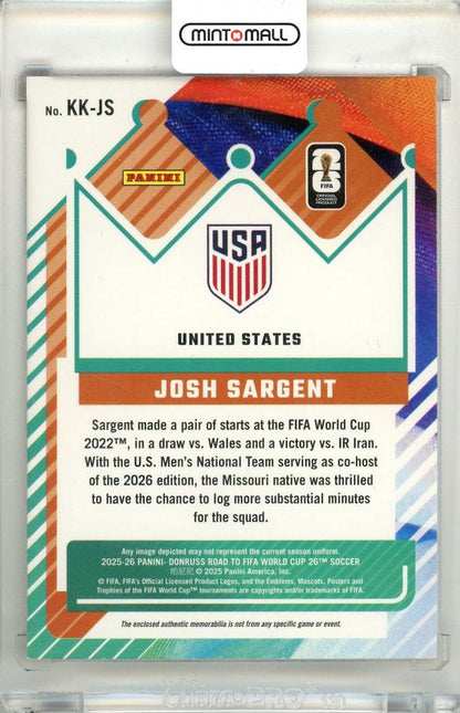 2025-26 Panini Donruss Road To FIFA World Cup 26 SOCCER Josh Sargent #KK-JS Kit Kings Memorabilia Blue Parallel United States