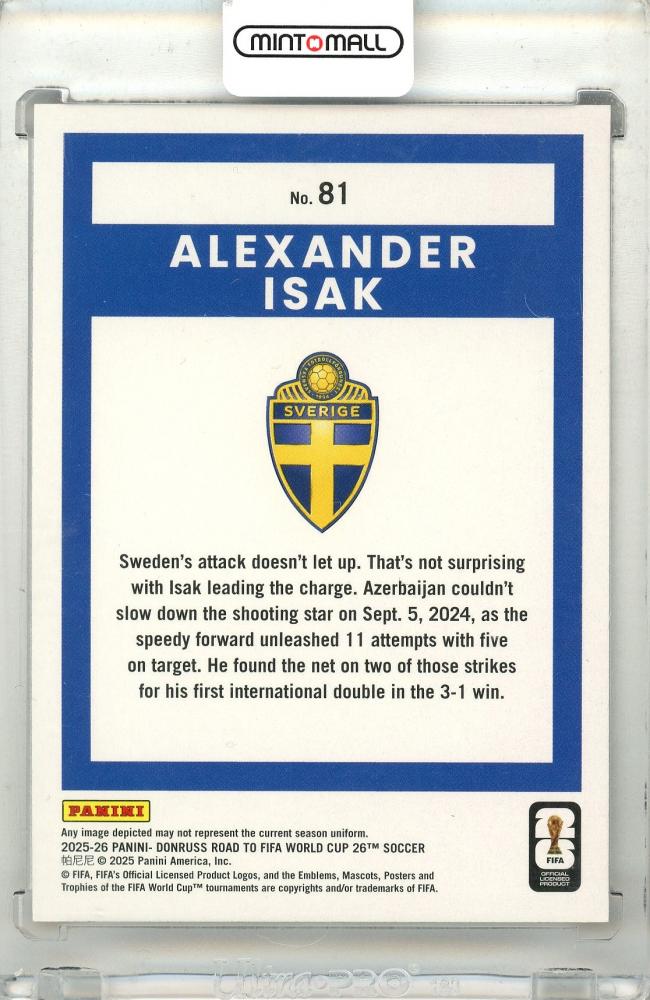 2025-26 Panini Donruss Road To FIFA World Cup 26 SOCCER Alexander Isak #81 Base Red Parallel 39/75 Sweden