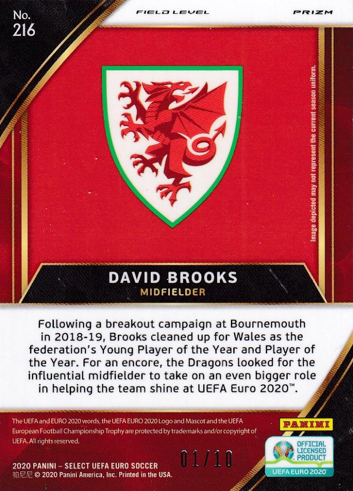 2020 Panini Select UEFA Euro Preview Wales David Brooks Base Field Level Gold card numbered 01 out of 10