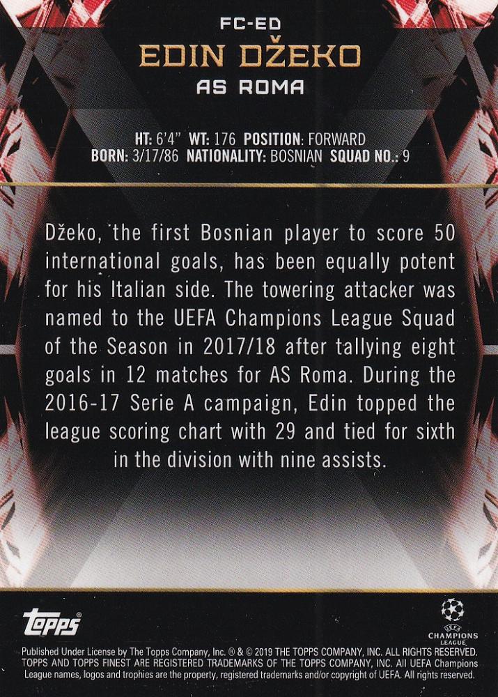 2018-19 Topps Finest UEFA Champions League Edin Dzeko AS Roma Parallel card numbered 46 out of 50