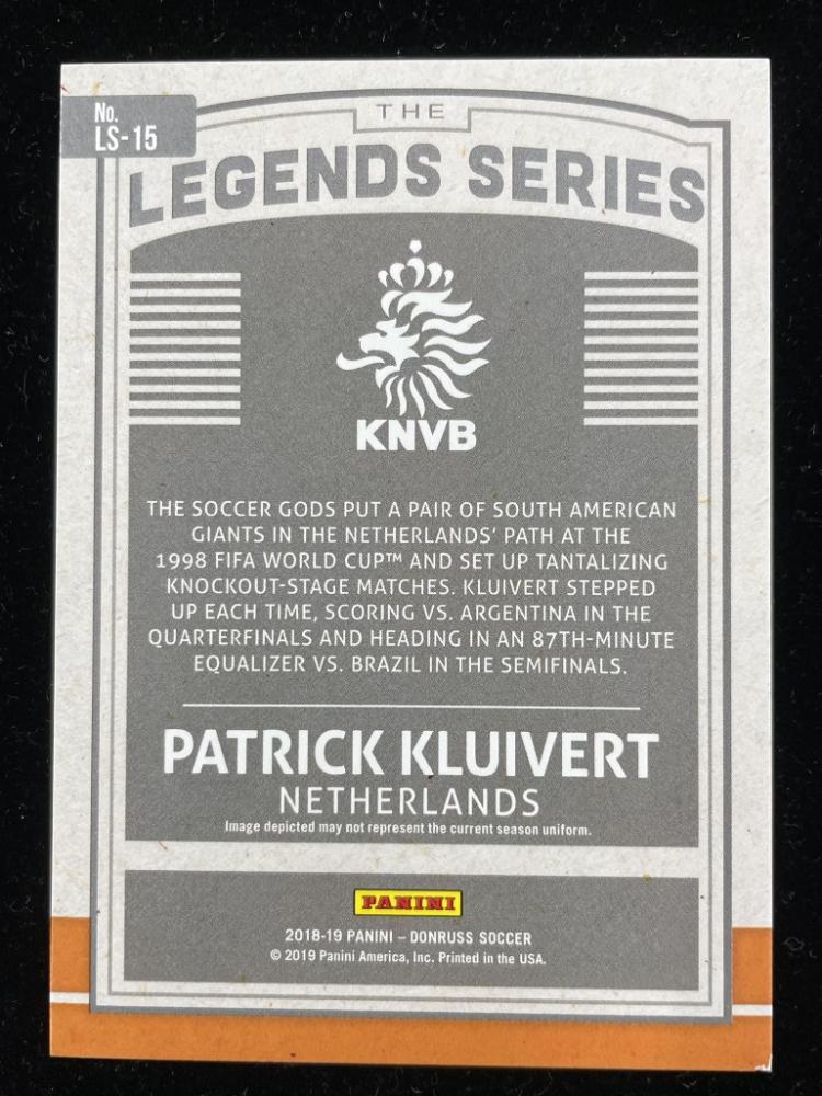 2018-19 Donruss Netherlands Patrick Kluivert Legends Series Blue parallel card serial numbered 04/10