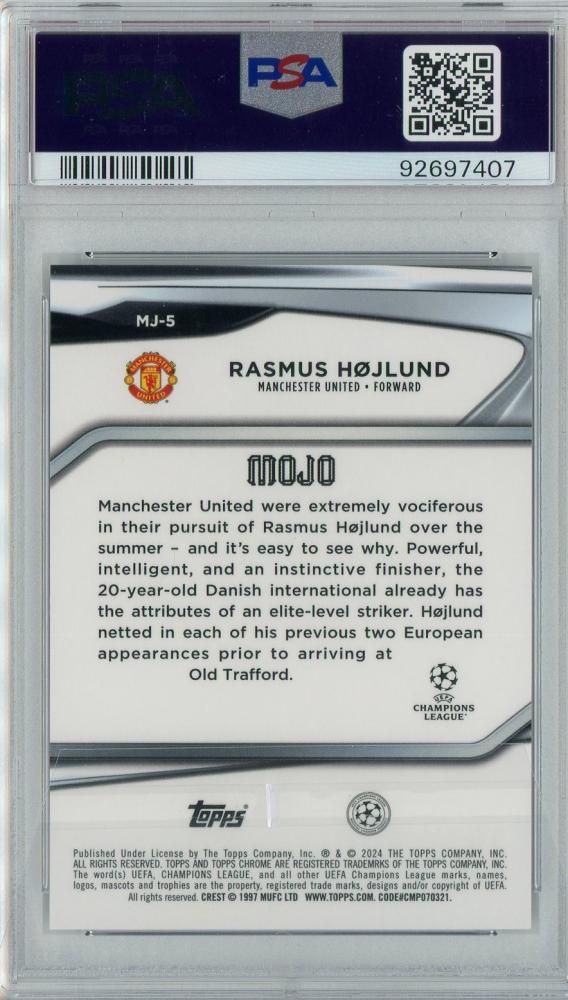 2023-24 Topps UEFA Club Competitions Rasmus Hojlund Mojo #MJ5PSA10 Gem-MINT Manchester United