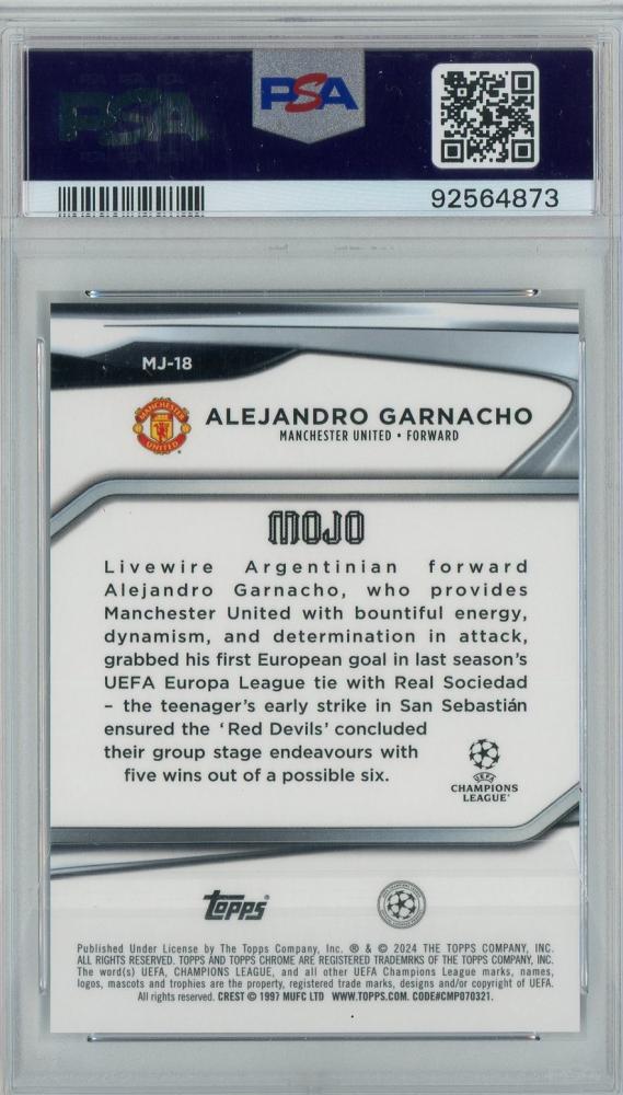 2023-24 Topps UEFA Club Competitions Alejandro Garnacho Mojo #MJ18PSA10 Gem-MINT Manchester United