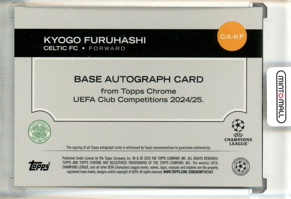 2024-25 Topps Chrome UEFA Club Competitions Kyogo Furuhashi Autographs #CAKF Celtic FC