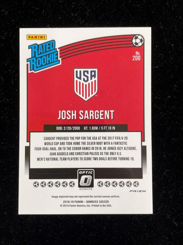 2018-19 Donruss United States Josh Sargent Base Optic Rated Rookie Holo Parallel Version trading card