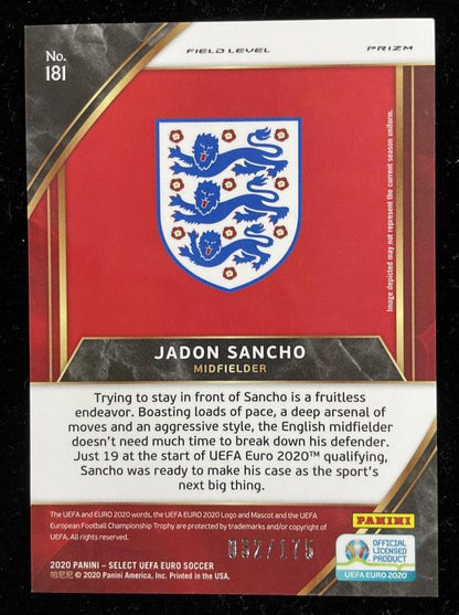 2020 Panini Select UEFA Euro Preview Jadon Sancho England Base Card Light Blue Parallel Serial 032 of 175