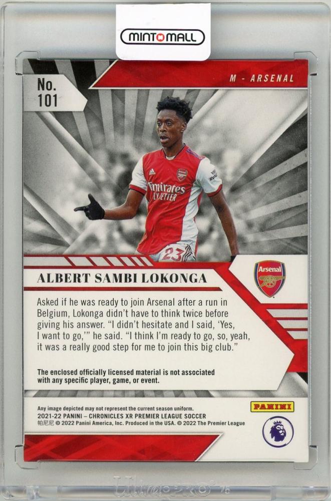 2021-22 PANINI Chronicles Premier League Albert Sambi Lokonga XR Memorabilia #101067/299 Arsenal