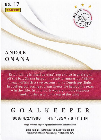 2020 Panini Immaculate Collection AFC Ajax Andre Onana Base Bronze parallel card numbered 19 of 50