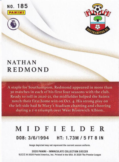 2020 Panini Immaculate Collection Southampton Nathan Redmond Base Sapphire trading card numbered 01 of 25