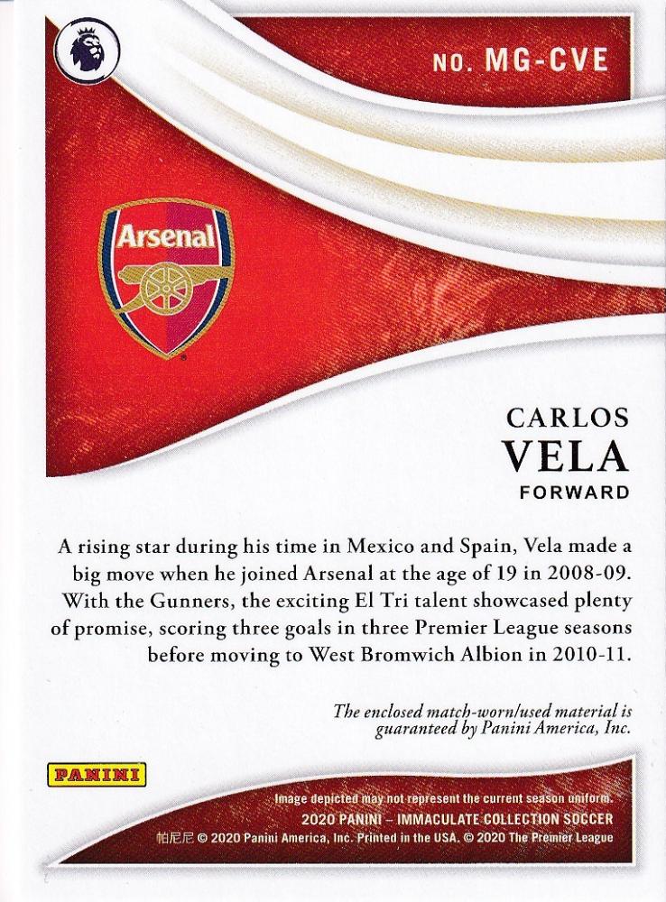 2020 Panini Immaculate Collection Arsenal Carlos Vela Magnificent Memorabilia Bronze parallel card numbered 27 of 50