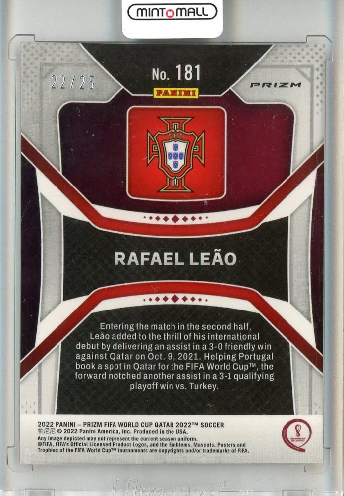 2022 Panini Prizm World CUP QATAR soccer card of Rafael Leao Orange Prizm #181 serial 22 of 25