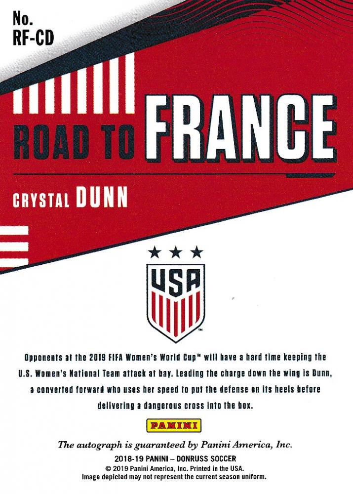 2018-19 Donruss United States Crystal Dunn Road to France Autographs trading card