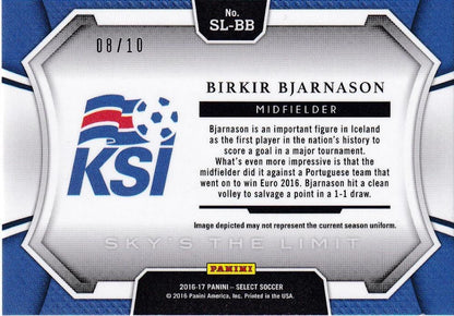 2016-17 Panini Select Iceland Birkir Bjarnason Sky’s the Limit Gold Parallel Edition card numbered 08/10