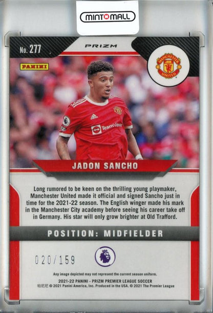2021-22 Panini Prizm Premier League Soccer Jadon Sancho Base/Red Mojo Prizms/#277020/159 Manchester United