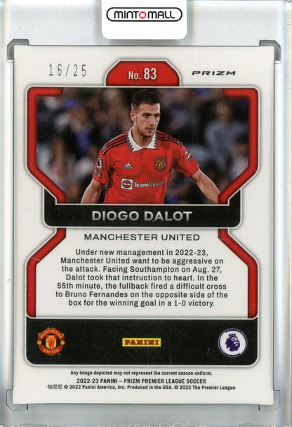 2022-23 Panini Prizm Premier League Soccer Diogo Dalot Base/Blue Mojo Prizms/#8316/25 Manchester United