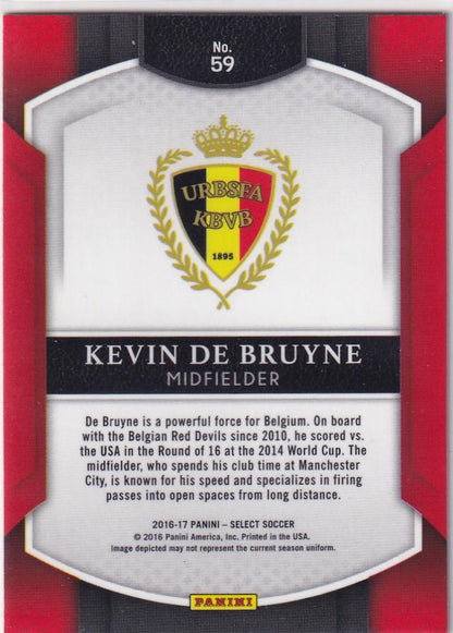 2016-17 Select Kevin De Bruyne #59 Multi Color Prizm trading card featuring player image and card details