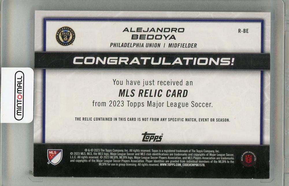2023 TOPPS Alejandro Bedoya Jersey Philadelphia Union