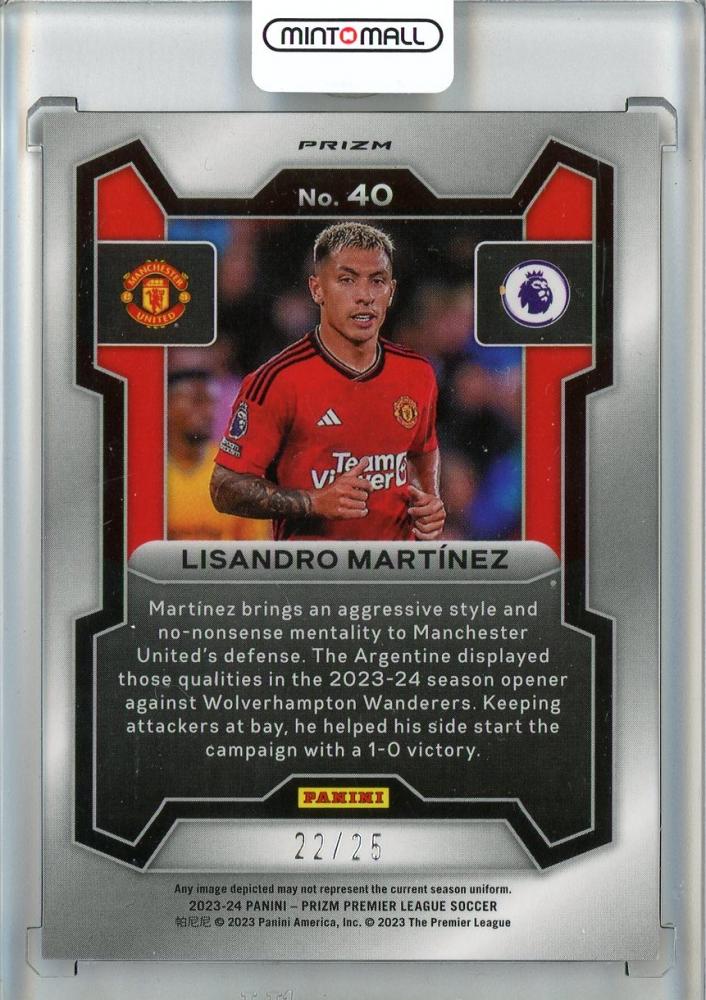 2023-24 Panini Prizm Premier League Soccer Diogo Dalot Base/Purple Mojo Prizms/#4707/25 Manchester United