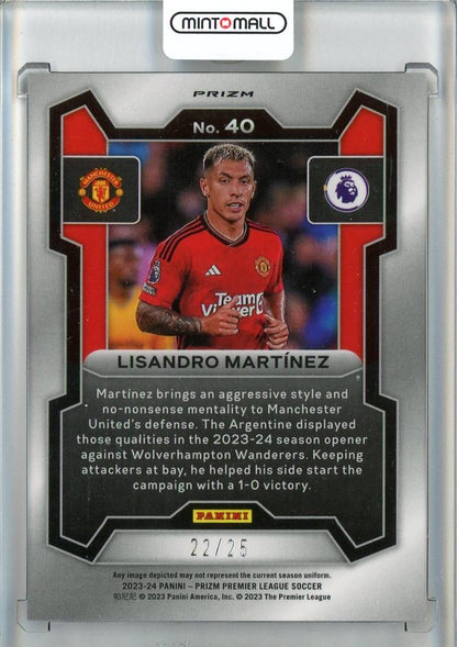 2023-24 Panini Prizm Premier League Soccer Diogo Dalot Base/Purple Mojo Prizms/#4707/25 Manchester United